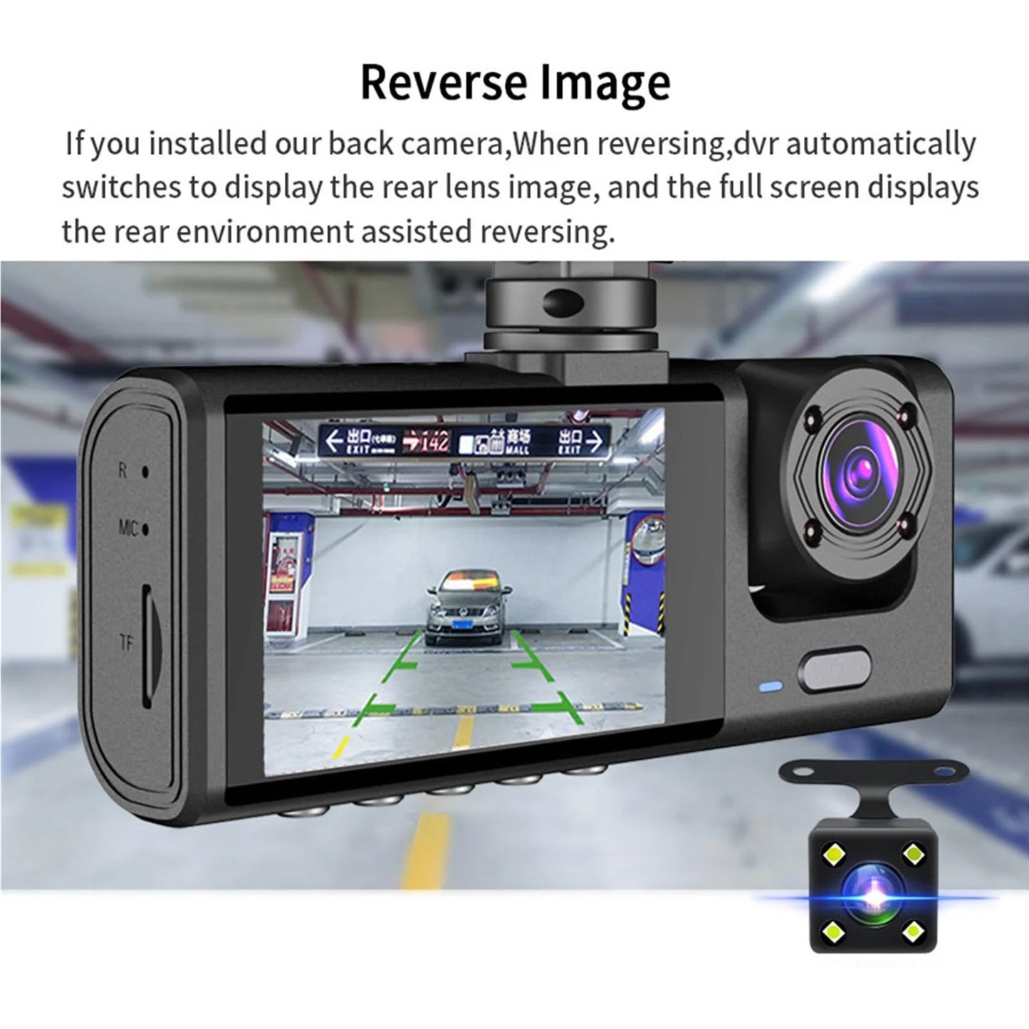 Dual Dash Cam with Front and Rear 1080P HD Cameras, Night Vision, Loop Recording, G-Sensor, 3.0 Inch LCD Display