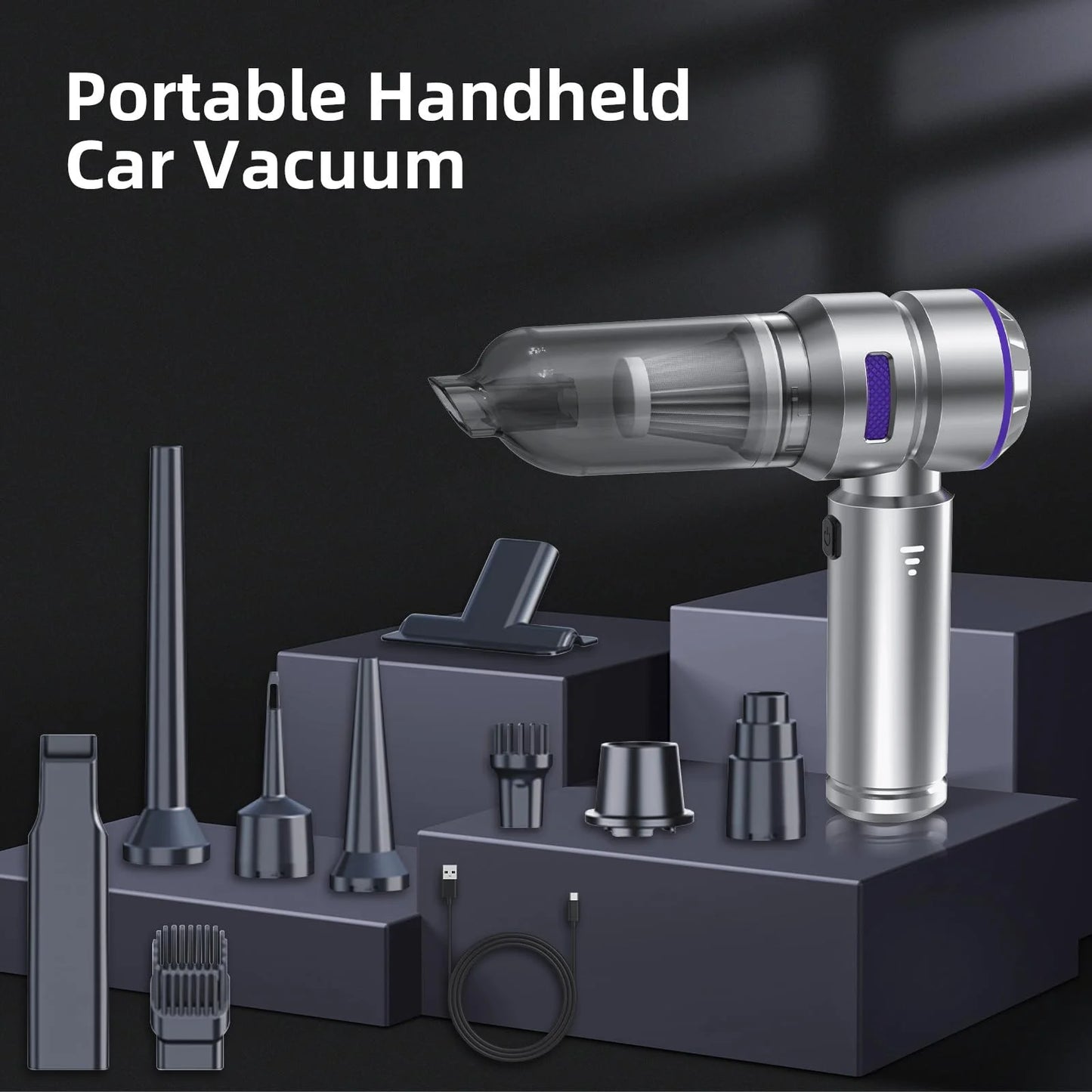 Portable High Power Car Vacuum Cleaner, 22000PA Car Vacuums 4 in 1 Compressed Air Duster & Air Blower & Pump Hand Held Vacuum Cordless with Brushless Motor for Cars Home Office