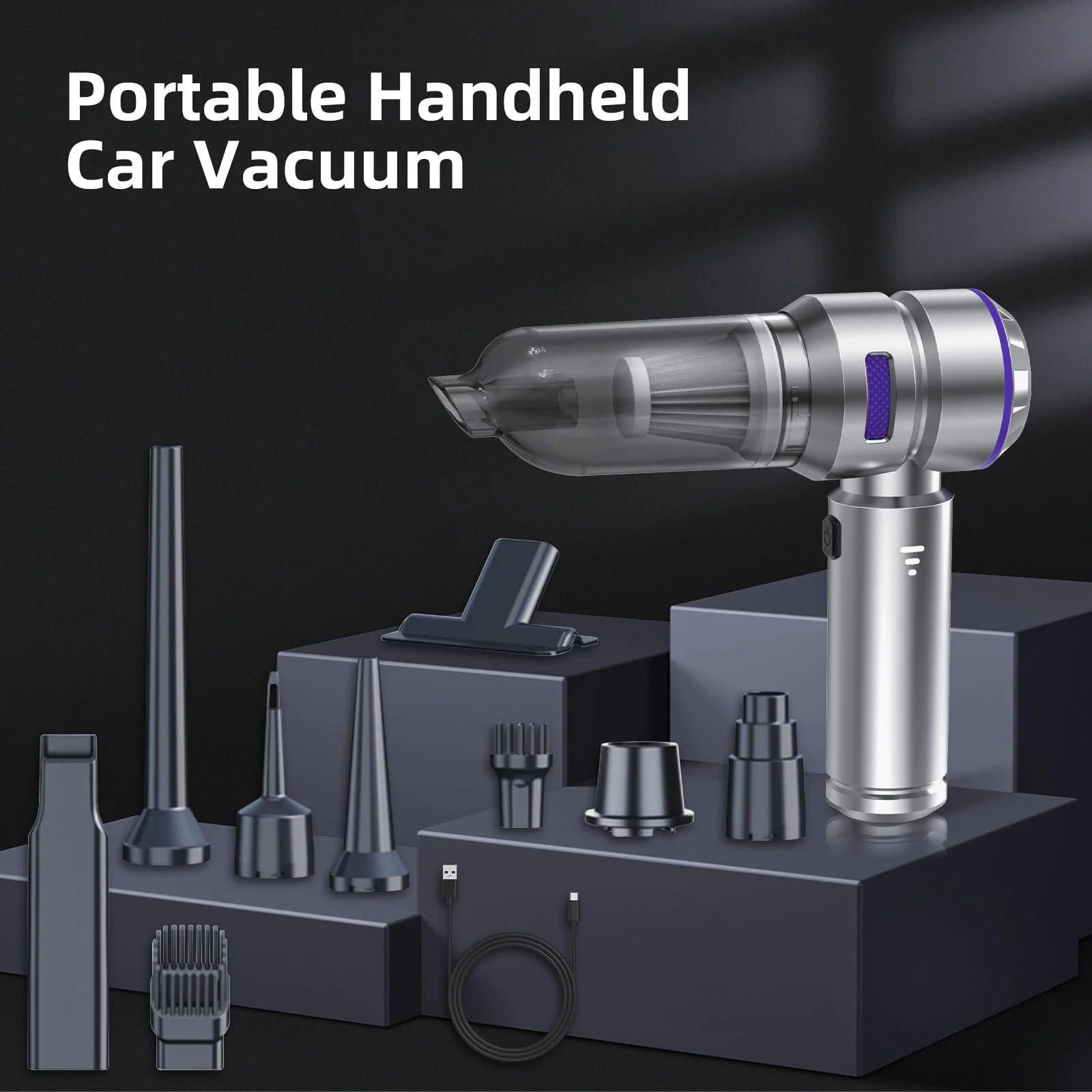 Portable High Power Car Vacuum Cleaner, 22000PA Car Vacuums 4 in 1 Compressed Air Duster & Air Blower & Pump Hand Held Vacuum Cordless with Brushless Motor for Cars Home Office