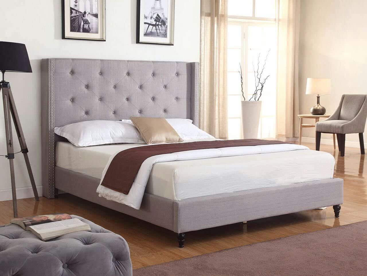 Platform Bed, Queen 2019, Light Grey