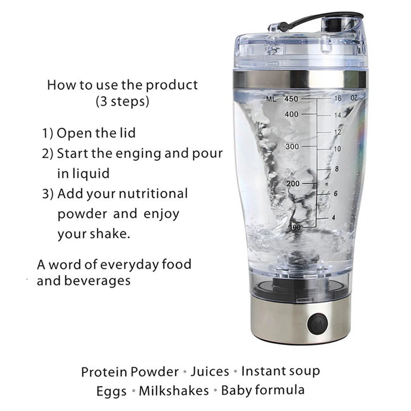 450Ml/600Ml Coffee Cup Electric Stirring Mug Large Capacity Mug Glass Waterproof Automatic Electric Protein Powder Mix Cup