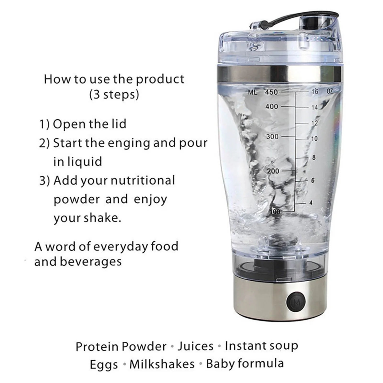 450Ml/600Ml Coffee Cup Electric Stirring Mug Large Capacity Mug Glass Waterproof Automatic Electric Protein Powder Mix Cup