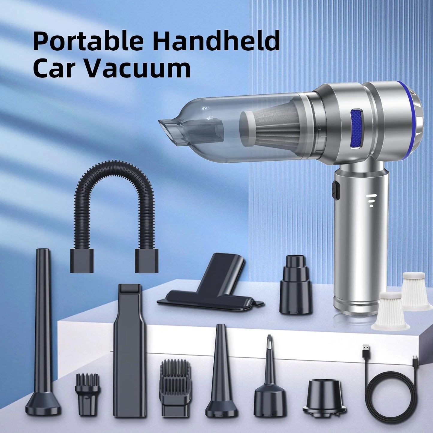 Portable High Power Car Vacuum Cleaner, 22000PA Car Vacuums 4 in 1 Compressed Air Duster & Air Blower & Pump Hand Held Vacuum Cordless with Brushless Motor for Cars Home Office