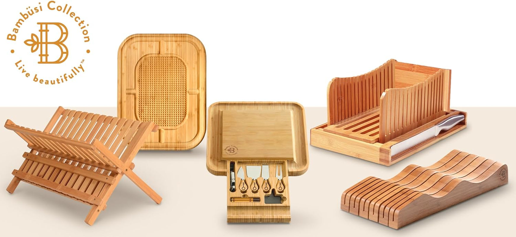 Dish Drying Rack - Collapsible 2-Tier Bamboo Dish Rack for Kitchen Counter, Wooden Dish Drainer with Foldable Space-Saving Design - BAMBUSI Drying Rack for Dishes, Plates, and Cups - Housewarming Gift