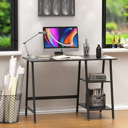 43-Inch Home Office Trestle Computer Desk with Open Storage Shelves, Black