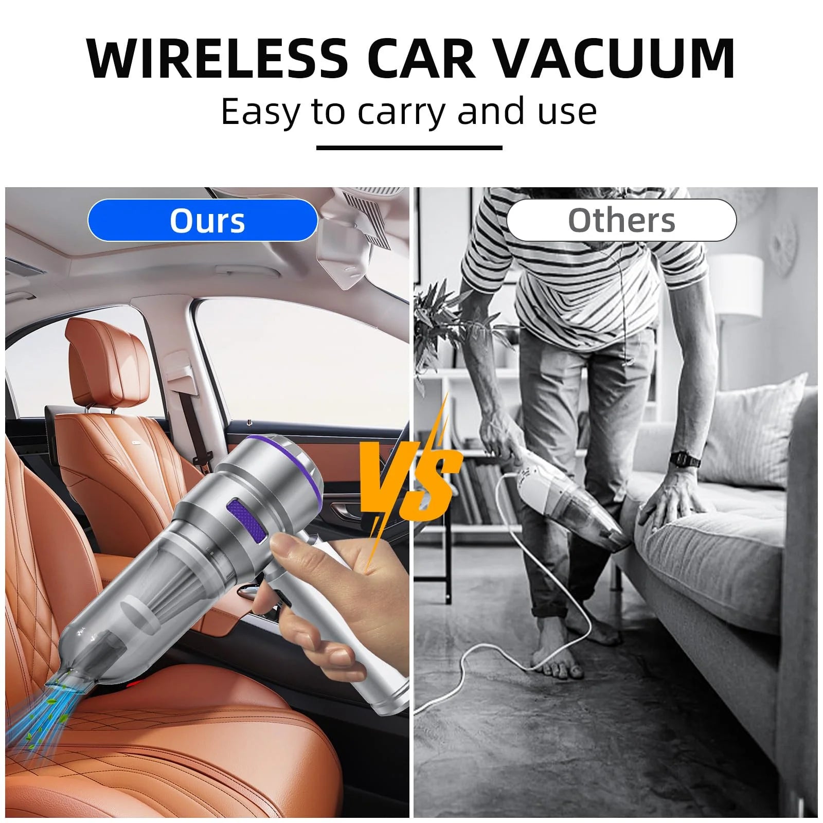 Portable High Power Car Vacuum Cleaner, 22000PA Car Vacuums 4 in 1 Compressed Air Duster & Air Blower & Pump Hand Held Vacuum Cordless with Brushless Motor for Cars Home Office