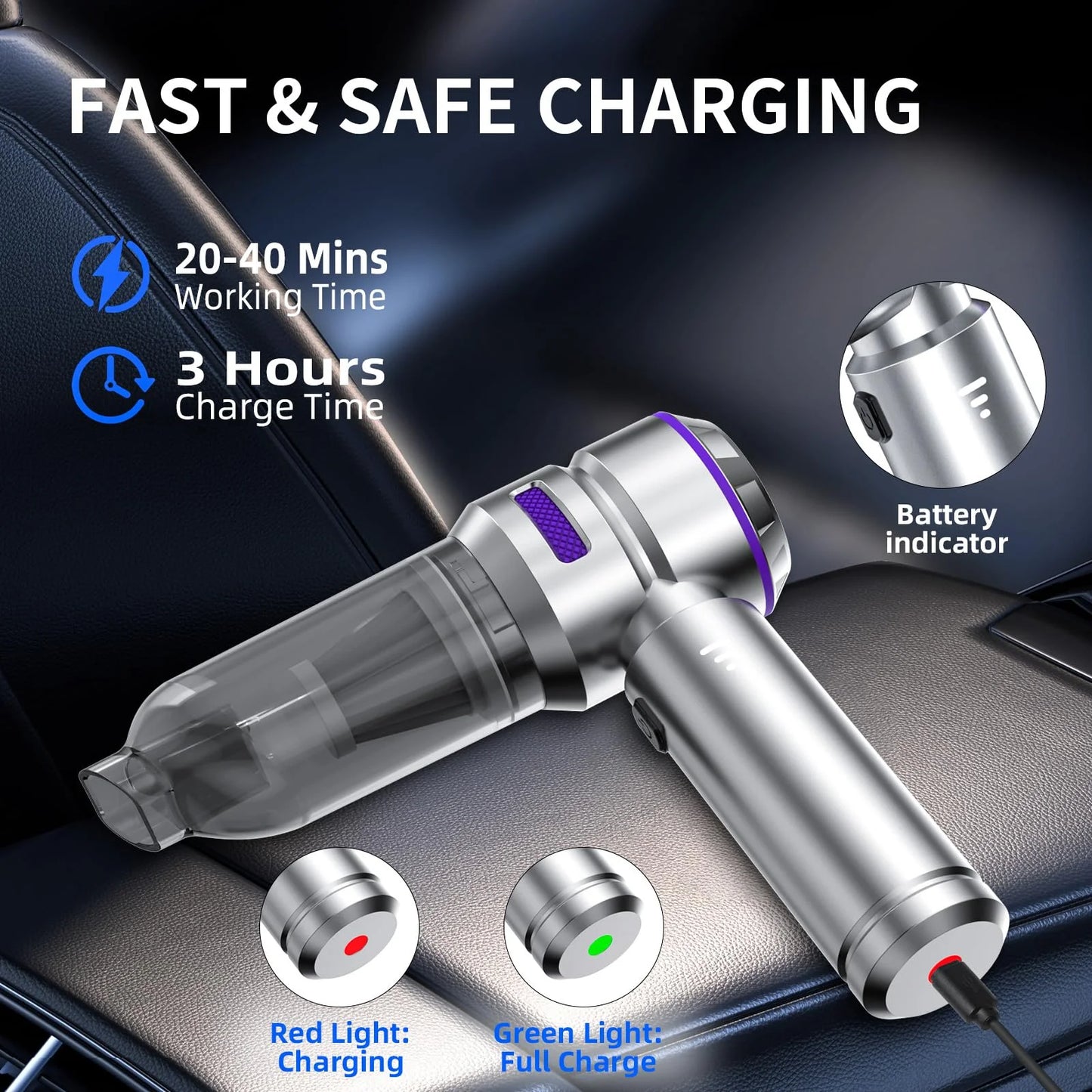 Portable High Power Car Vacuum Cleaner, 22000PA Car Vacuums 4 in 1 Compressed Air Duster & Air Blower & Pump Hand Held Vacuum Cordless with Brushless Motor for Cars Home Office