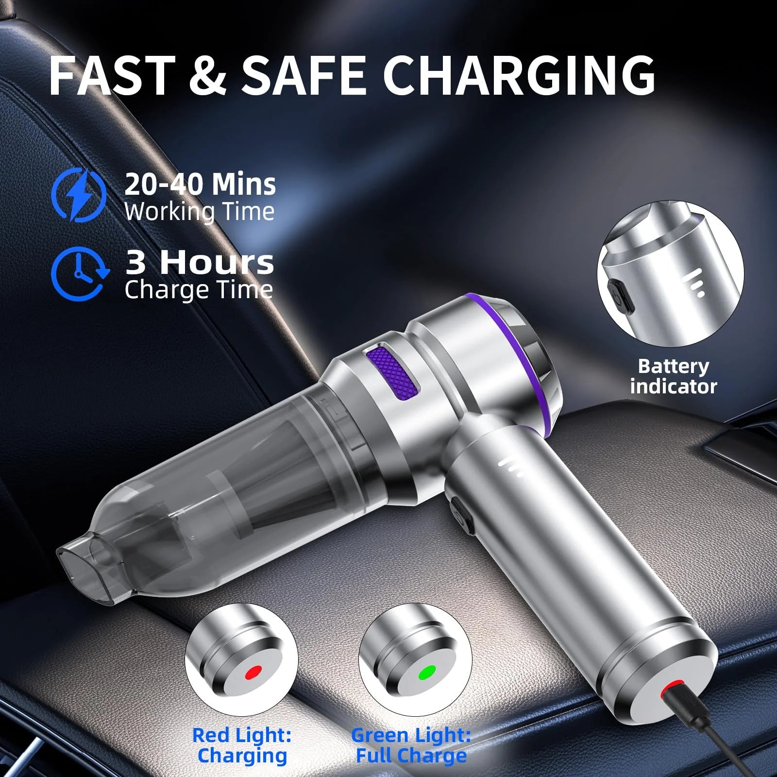 Portable High Power Car Vacuum Cleaner, 22000PA Car Vacuums 4 in 1 Compressed Air Duster & Air Blower & Pump Hand Held Vacuum Cordless with Brushless Motor for Cars Home Office